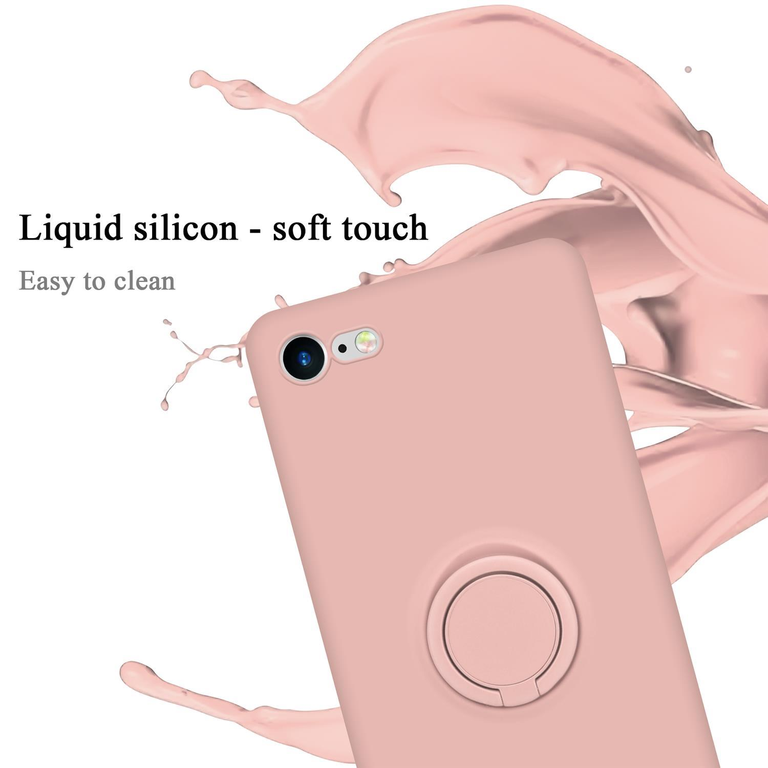 Custodia per telefono rosa con anello. Schizzo di liquido rosa sullo sfondo. Facile da pulire.
