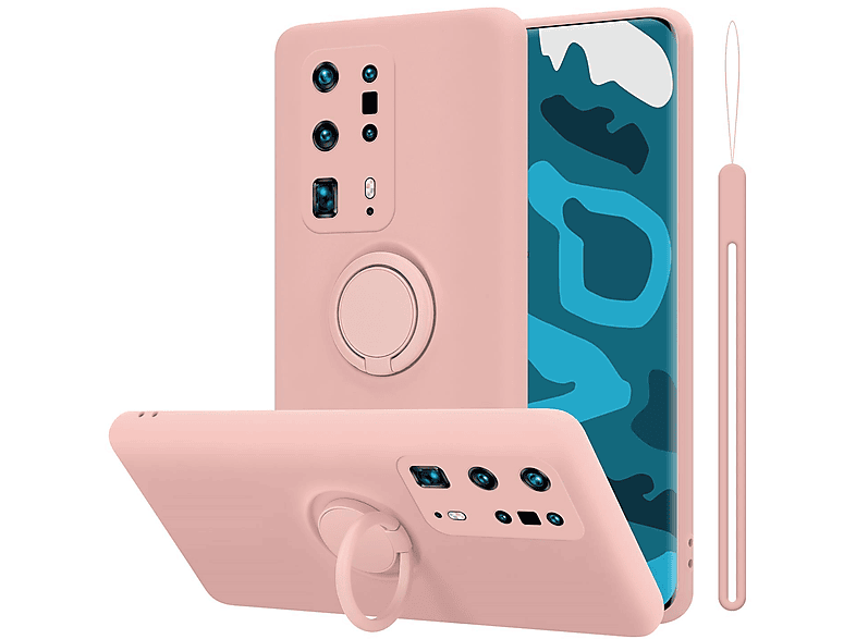 CADORABO Hülle im Liquid Silicone PINK Ring Backcover, PRO+, P40 PRO LIQUID P40 Huawei, Style, Case 