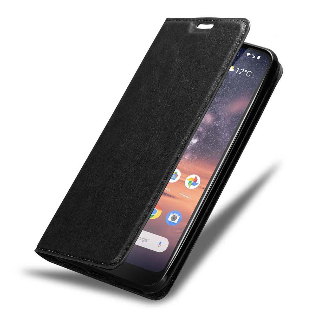 CADORABO Custodia con chiusura magnetica, funzione stand e tasca per le carte CUSTODIA A LIBRO per Nokia 3.2, Nero