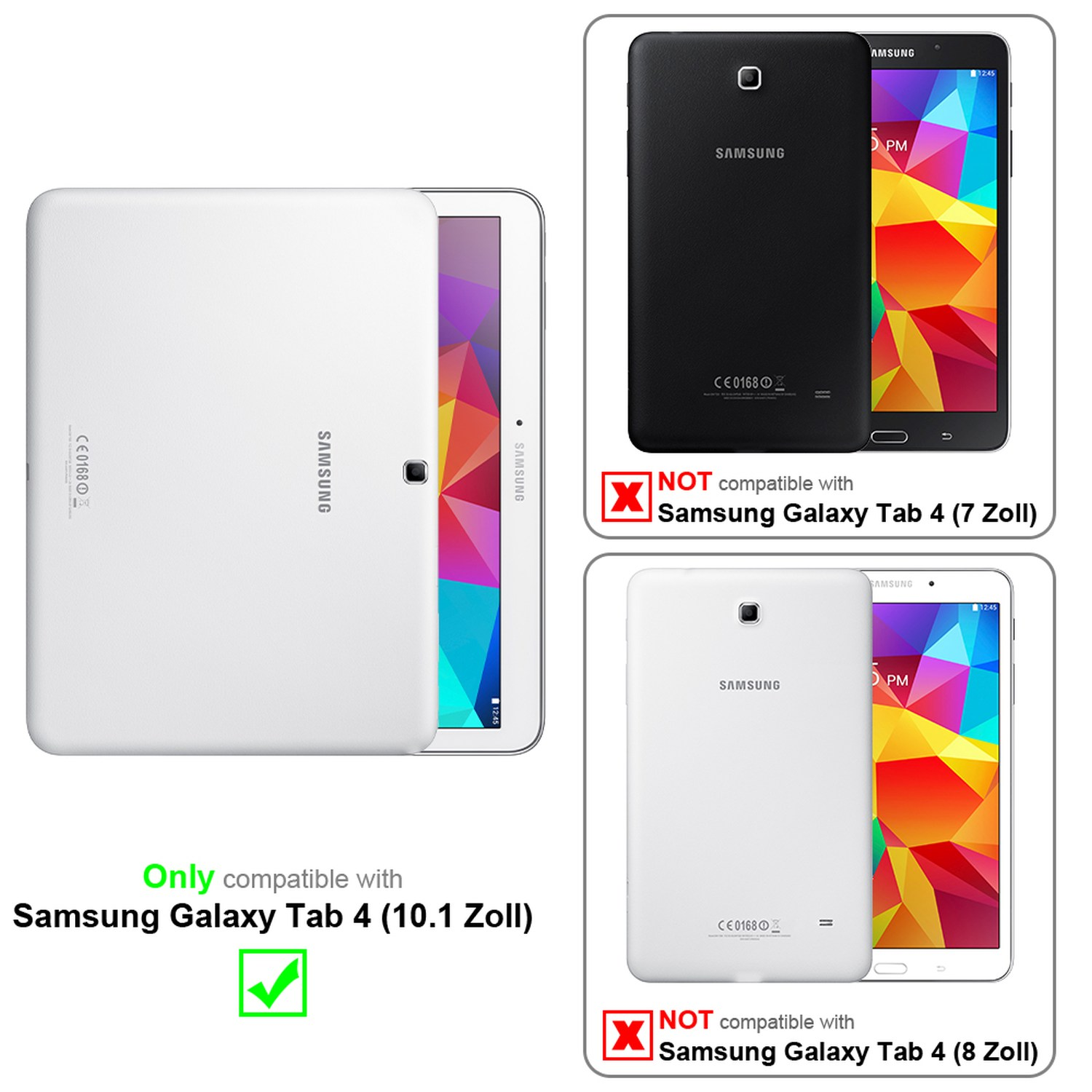 Tablet con informazioni sulla compatibilità. Solo Samsung Galaxy Tab 4 (10.1 Zoll) è compatibile.