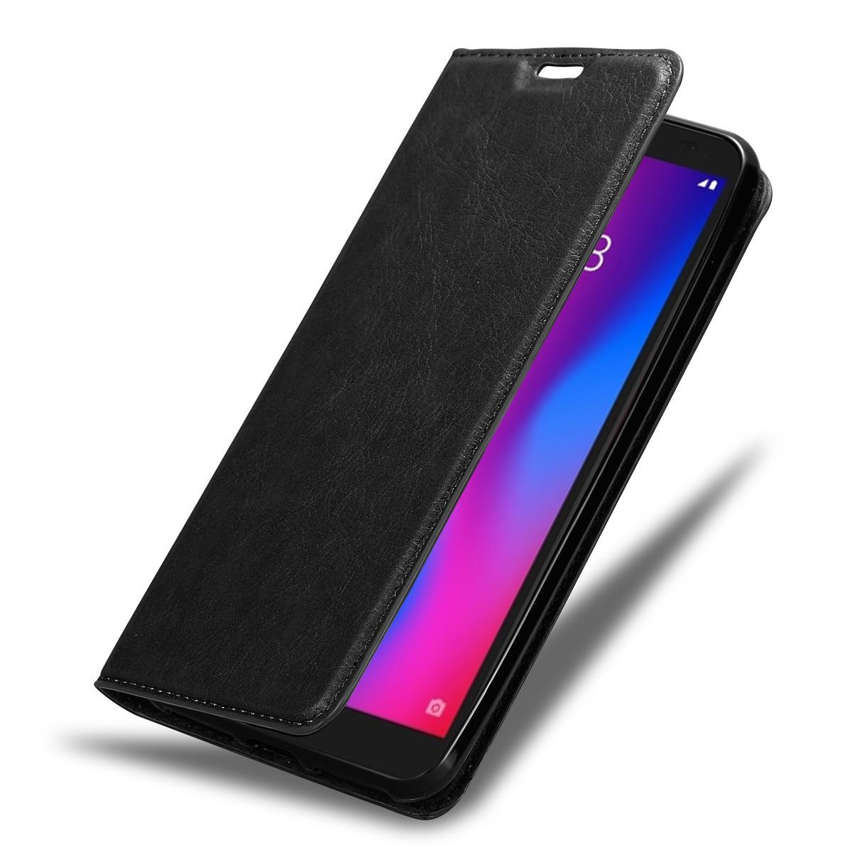 Schwarze Handyhülle geöffnet, um ein Telefon mit farbenfroher Bildschirmanzeige zu zeigen.