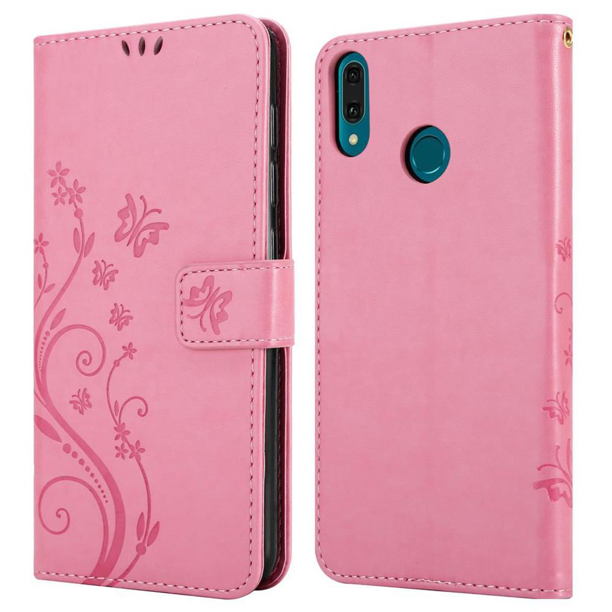 Una funda de teléfono rosa con diseño floral.