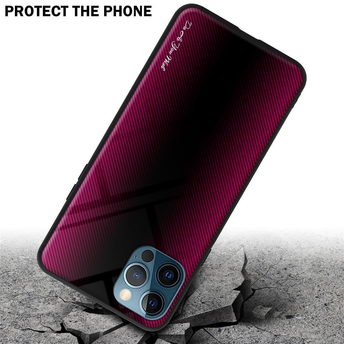 CADORABO PRO MAX, Apple, 12 TPU Glas Gestreiftes PINK PURPUR Hülle, Backcover, iPhone