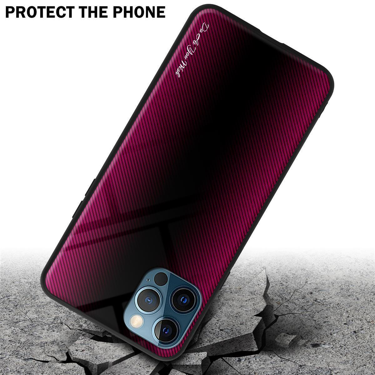 Eine Handyhülle mit einem schwarzen und rosa Farbverlauf. Das Telefon ist abgewinkelt, darunter ein zerbrochener Boden.