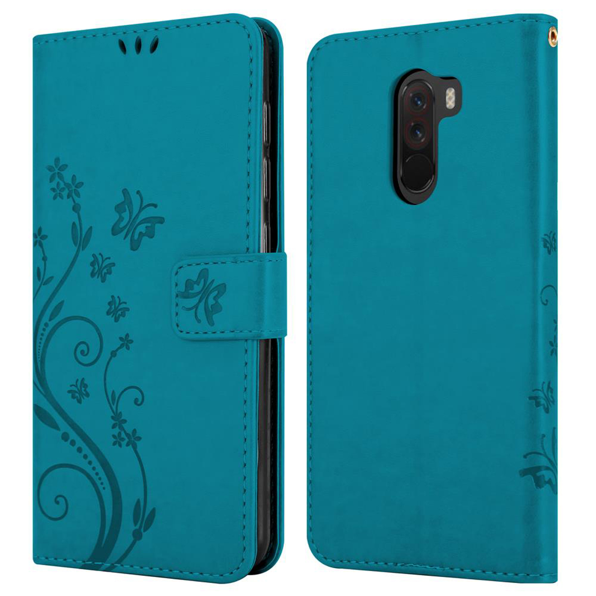 Muster Bookcover, Xiaomi, Case, FLORAL BLAU CADORABO F1, Blumen Flower Hülle Pocophone