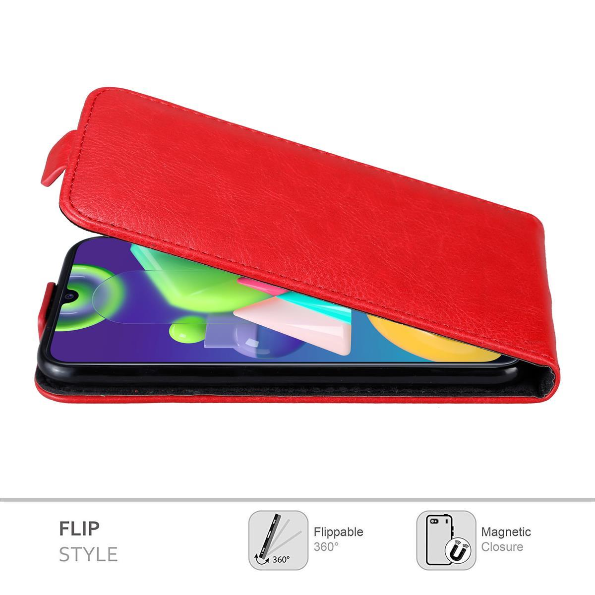 Rote Handyhülle, offen. Im Inneren befindet sich ein Telefon.