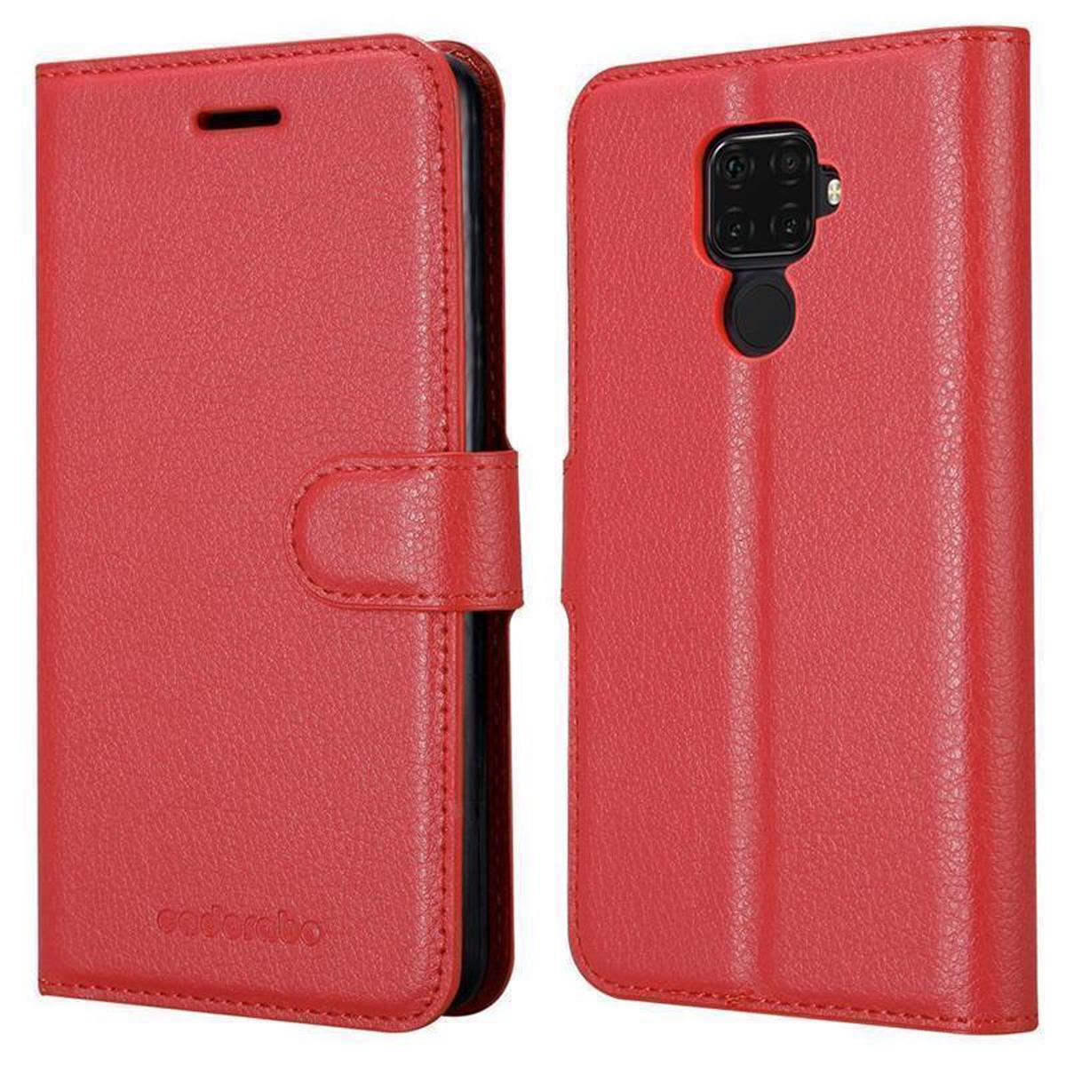 Rote Handy-Brieftasche. Die Hülle ist geöffnet und zeigt die Innenseite. Sie hat einen Verschluss.