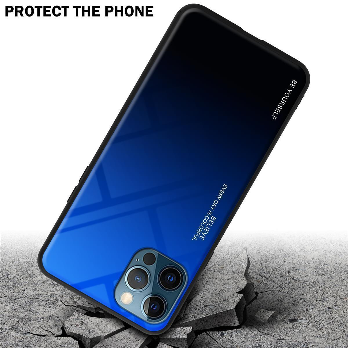 Telefon in Hülle vor einem gerissenen Betonhintergrund. Das Telefon hat eine blaue Farbverlaufsfarbe. Text 'Protect The Phone'.