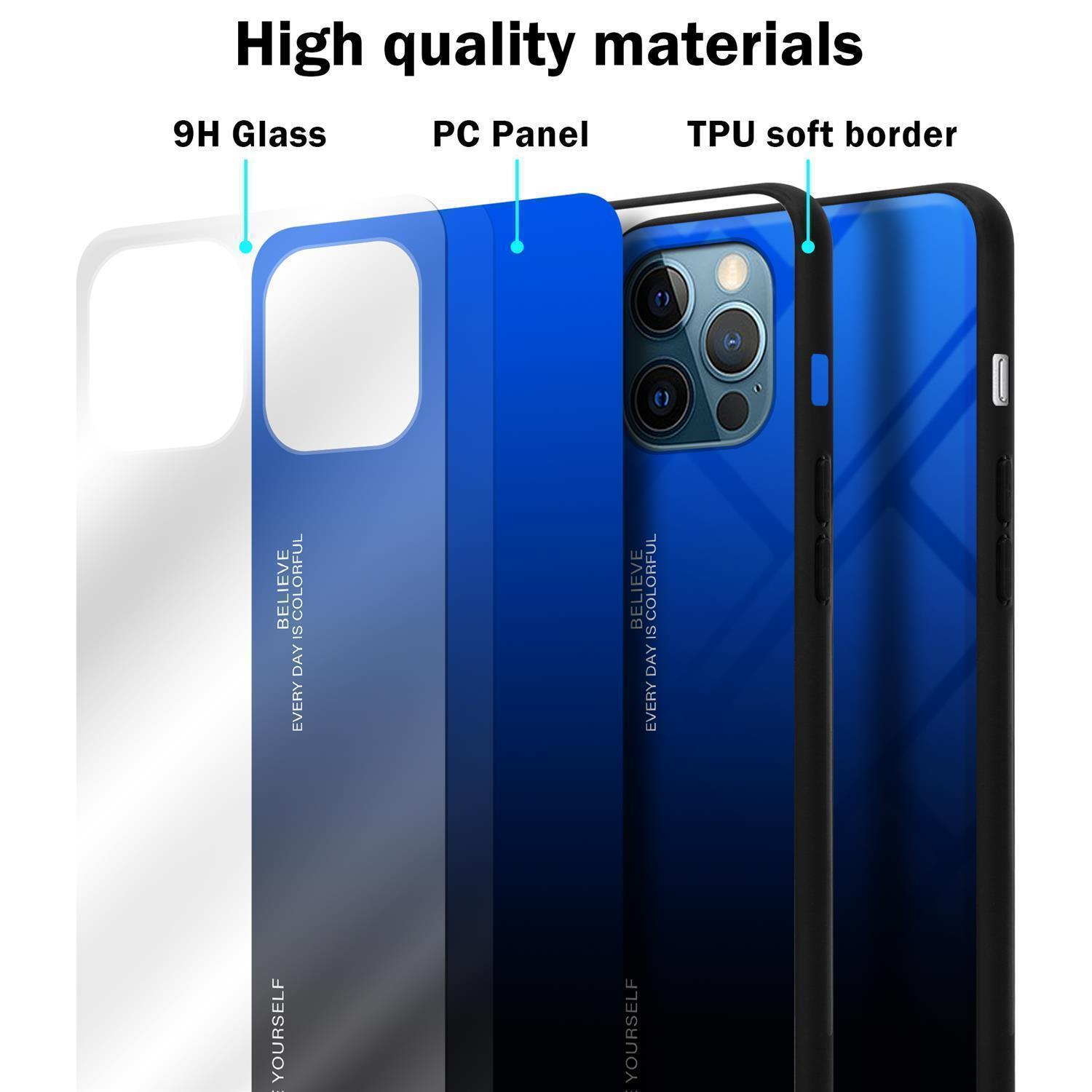 Diagramm, das Schichten einer Handyhülle zeigt. Schichten umfassen 9H Glas, PC Panel und TPU-Weichrand.