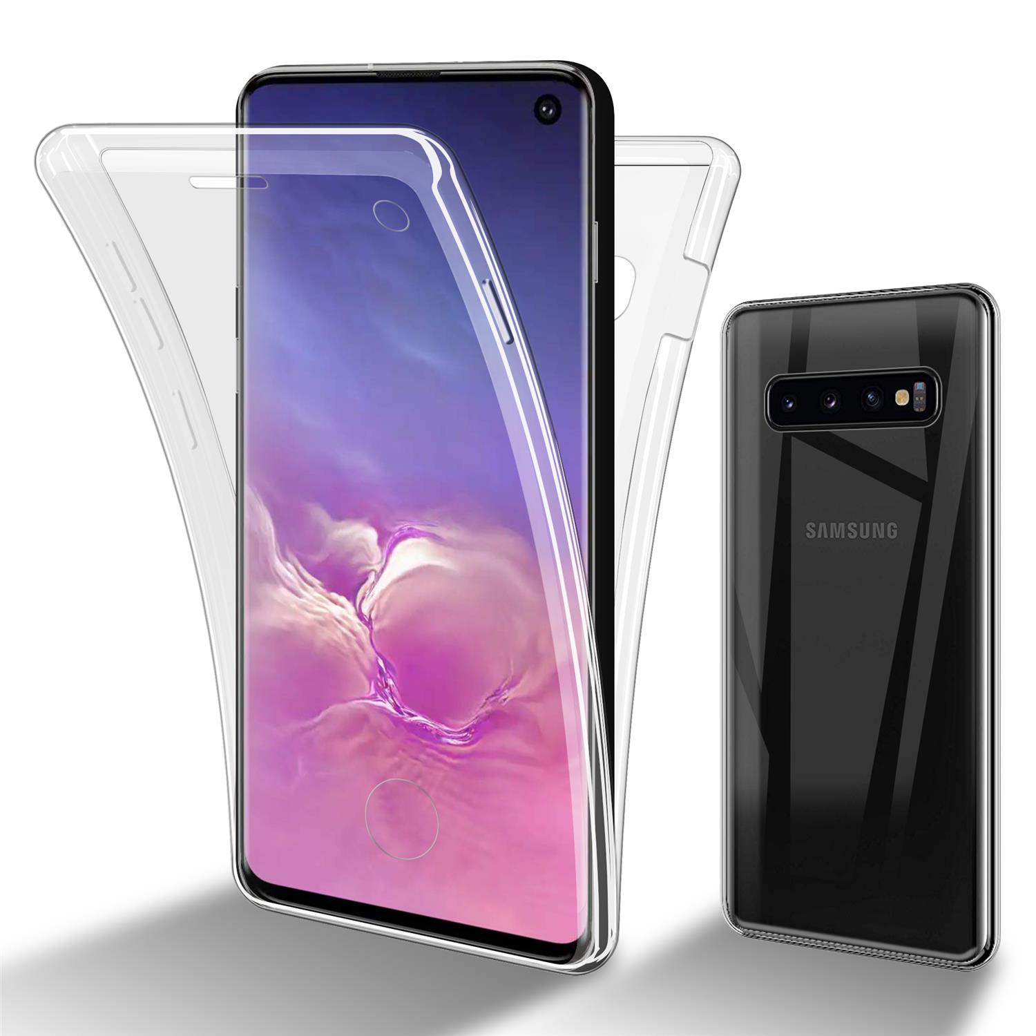 Ein Telefon mit einer transparenten Hülle und einer zweiten Hülle. Das Telefon ist schwarz.