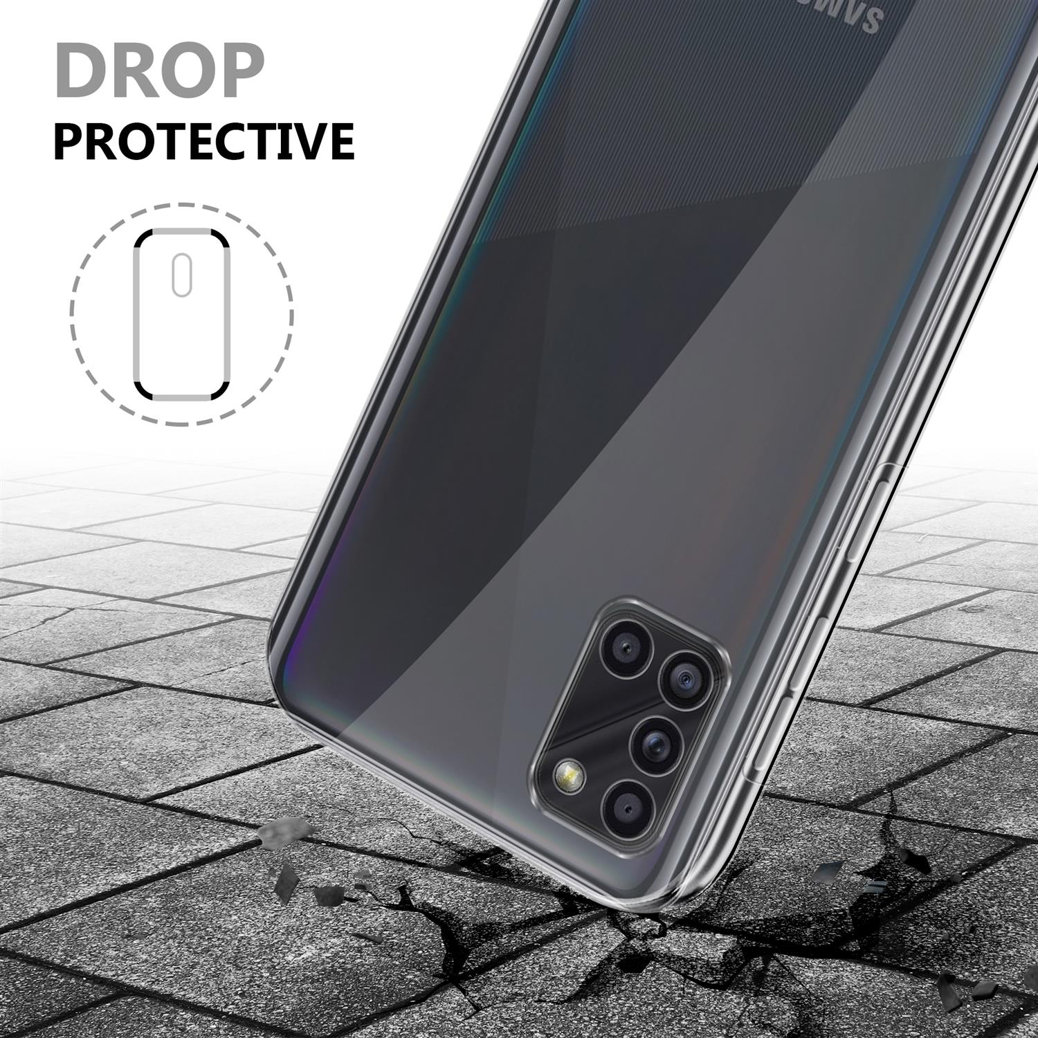 Samsung, TRANSPARENT 360 TPU A31, Hülle, Grad CADORABO Galaxy Backcover, Case