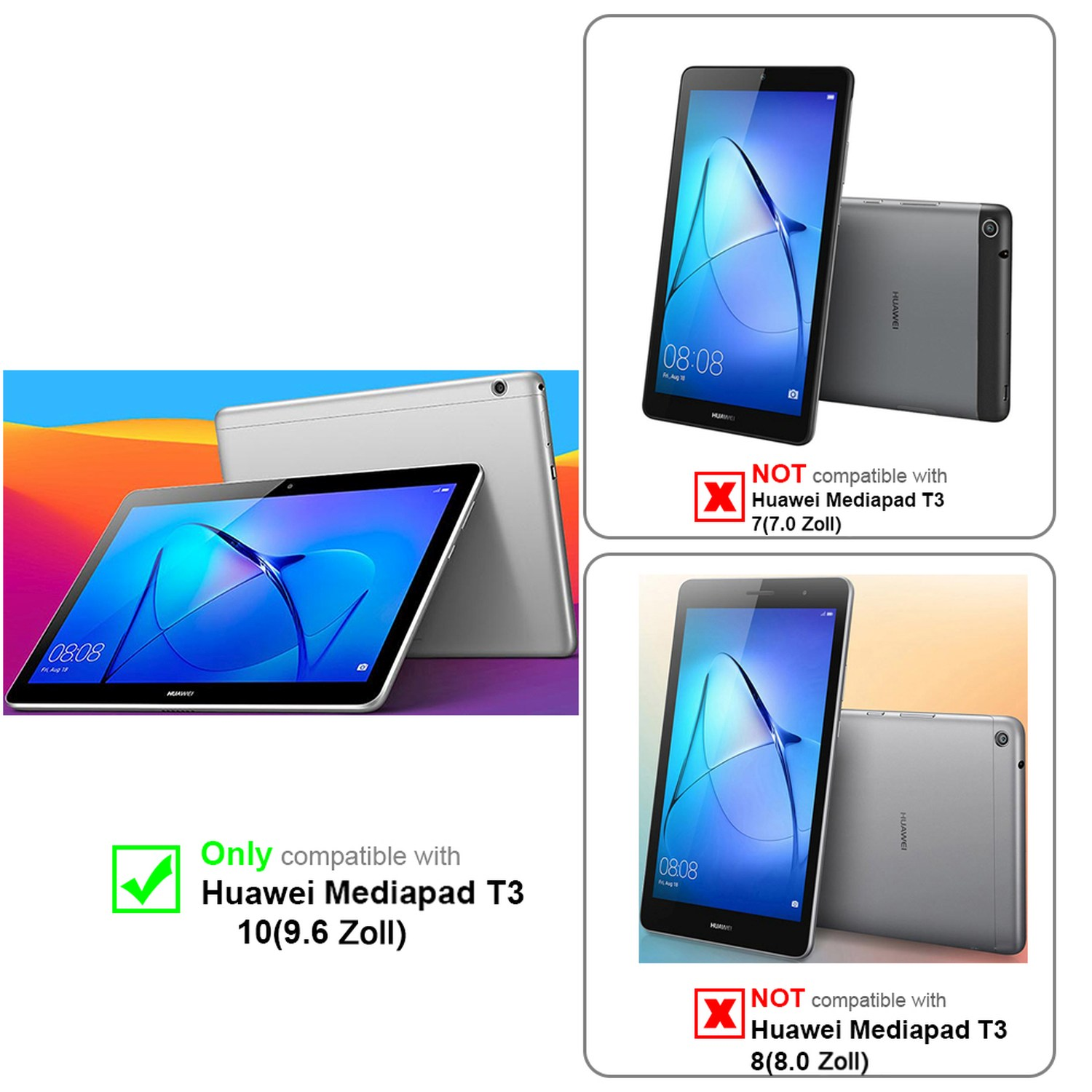 Tablets mit Text, der Kompatibilität und Inkompatibilität zeigt.