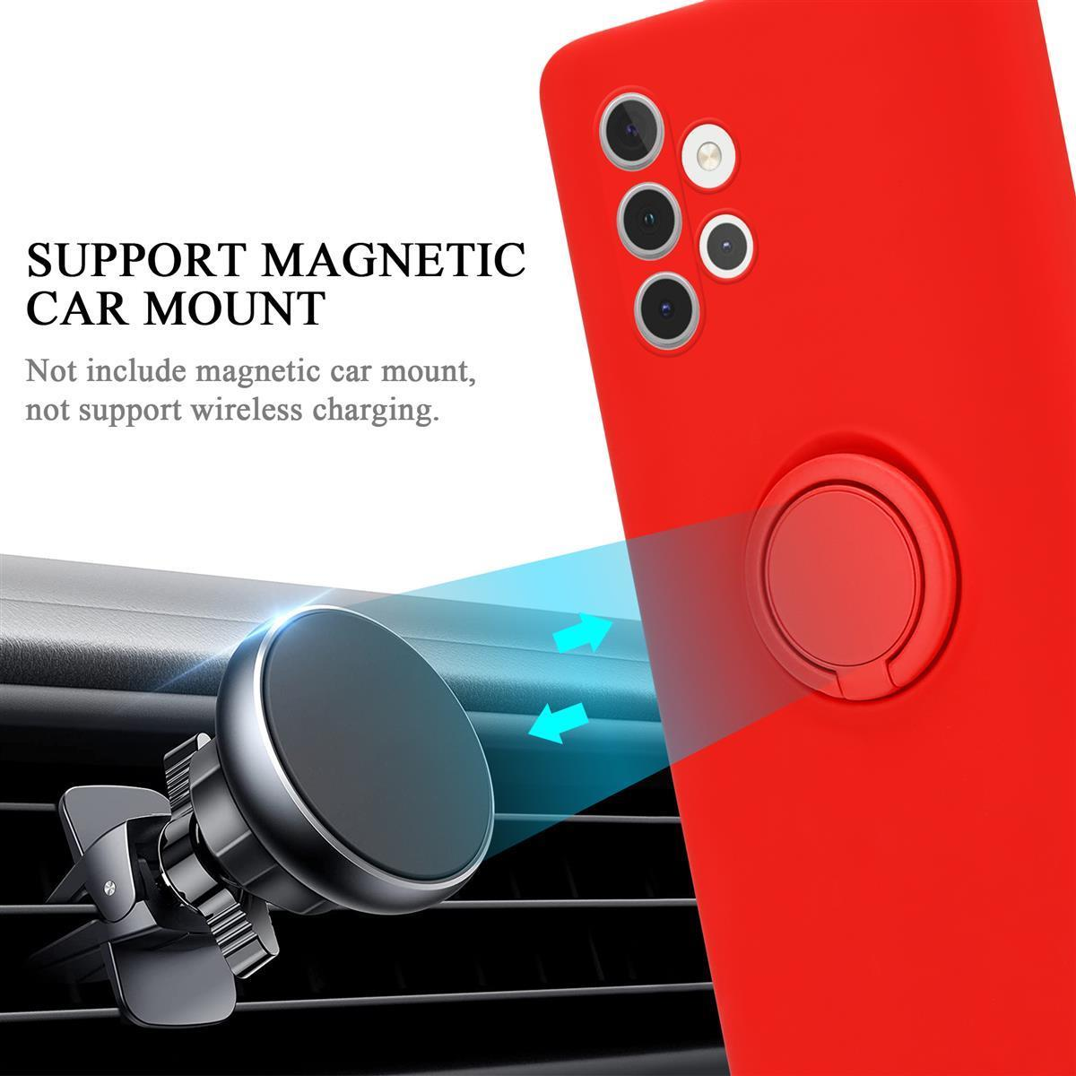 Rote Handyhülle mit Ringhalter und Autohalterung. Text: 'Support Magnetic Car Mount'.