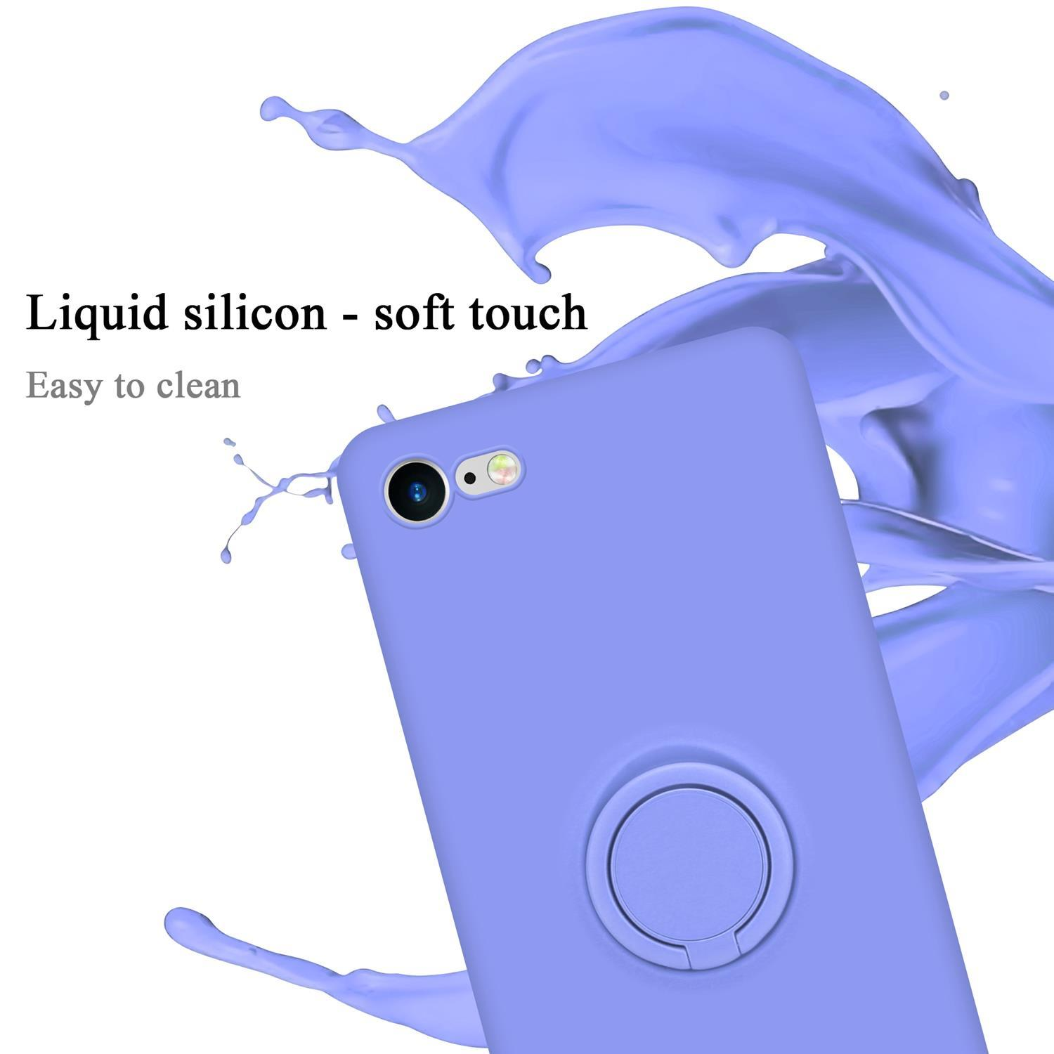 Lila Telefon mit Hülle und einem Spritzer lila Flüssigkeit.