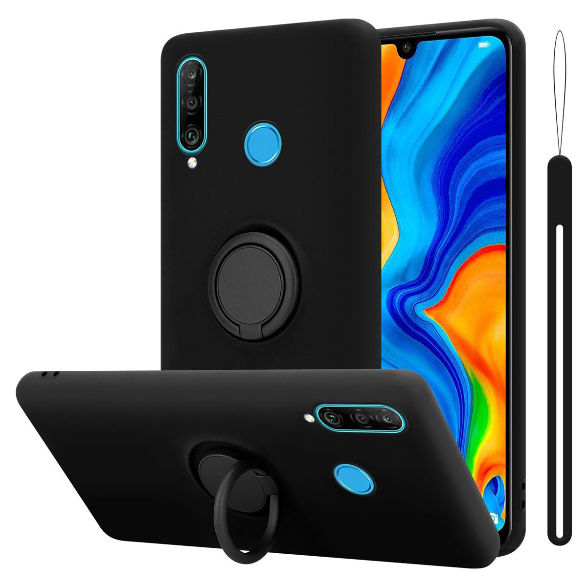 SCHWARZ Hülle Liquid P30 Backcover, Case LIQUID Style, Huawei, Silicone im LITE, CADORABO Ring