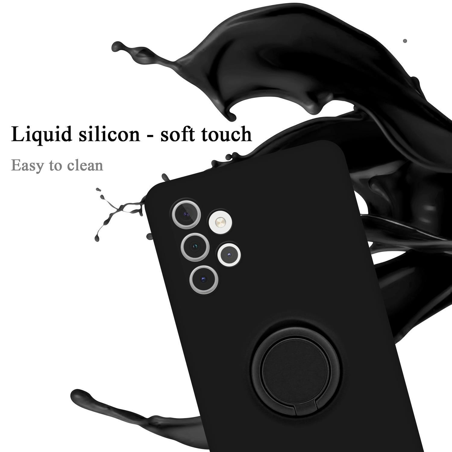 Schwarze Handyhülle mit Ringhalter und Flüssigkeitsspritzer.