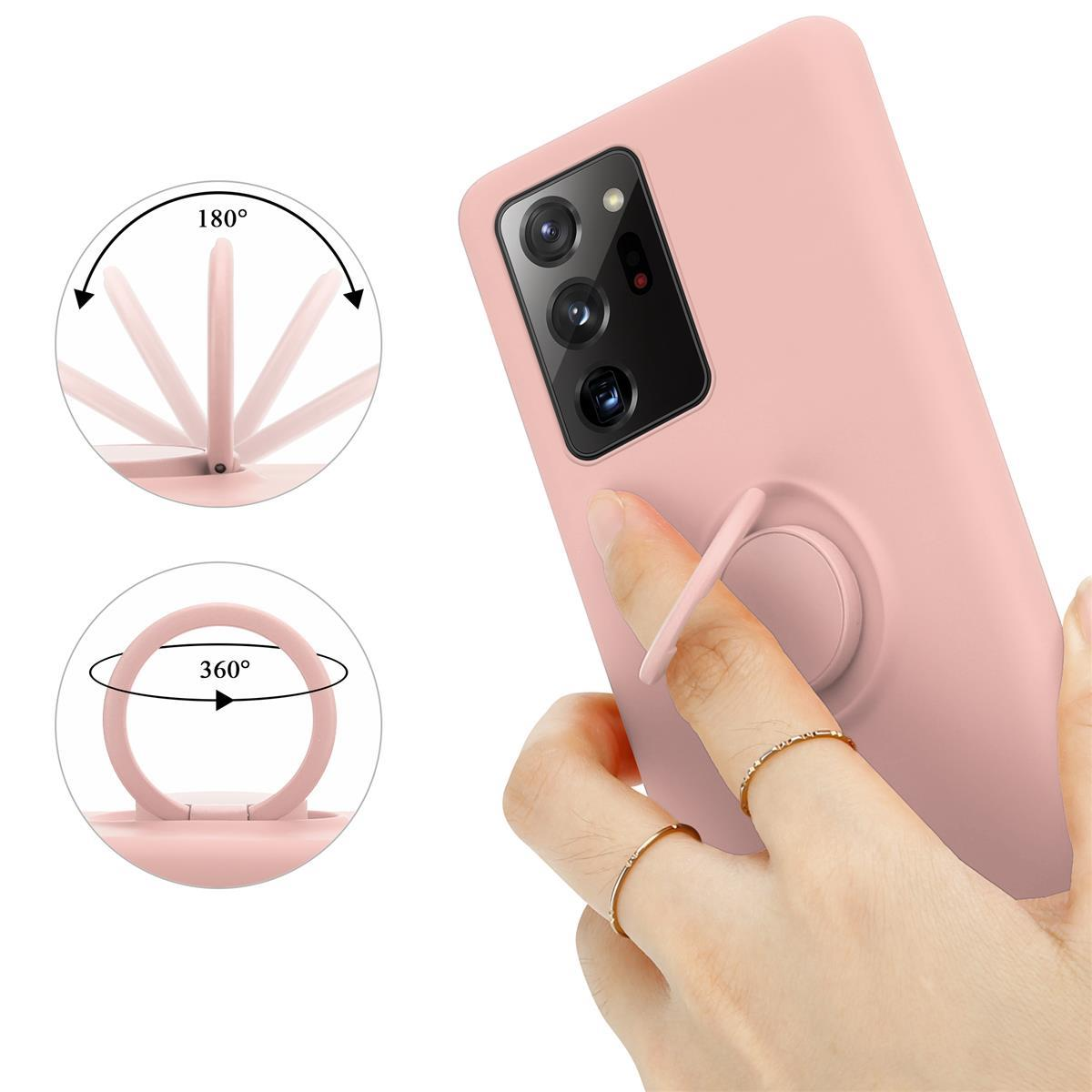 CADORABO Hülle im PINK NOTE Style, Liquid Samsung, Ring ULTRA, 20 LIQUID Case Backcover, Galaxy Silicone