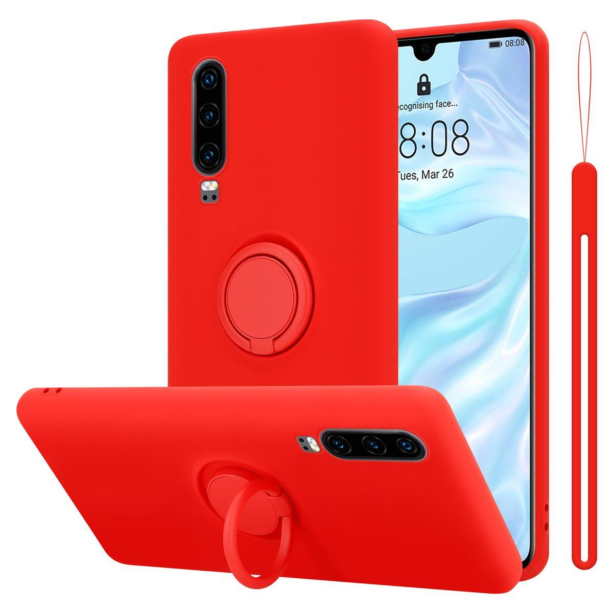 CADORABO Hülle im Liquid Style, Huawei, LIQUID Ring Silicone ROT P30, Backcover, Case