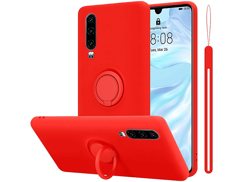 CADORABO im Huawei, Backcover, Hülle P30, Ring ROT Silicone Case Liquid LIQUID Style,
