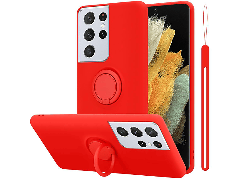 CADORABO Hülle Samsung, Ring im Silicone Galaxy ROT Backcover, ULTRA, Case S21 Style, LIQUID Liquid