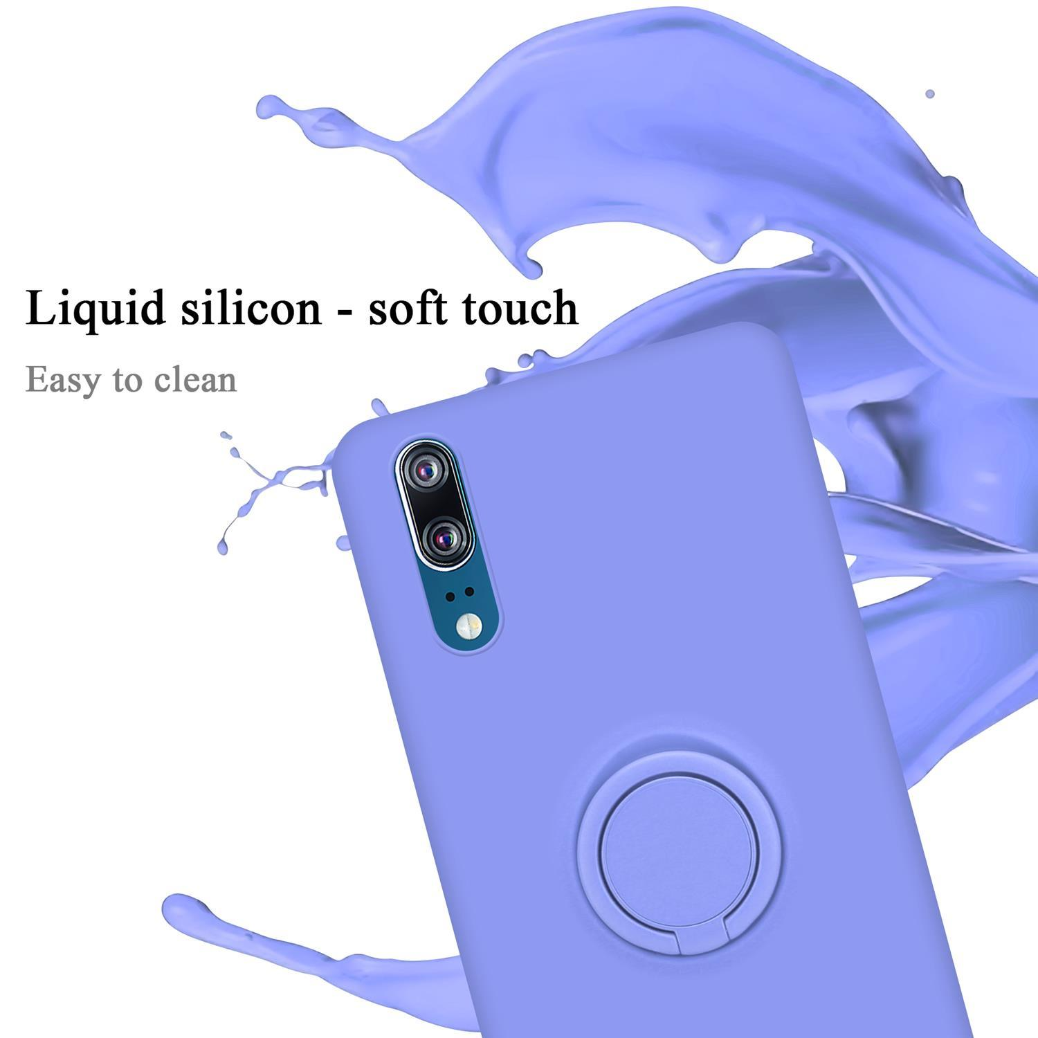 Una custodia per telefono lilla chiaro con supporto ad anello ed effetto splash.