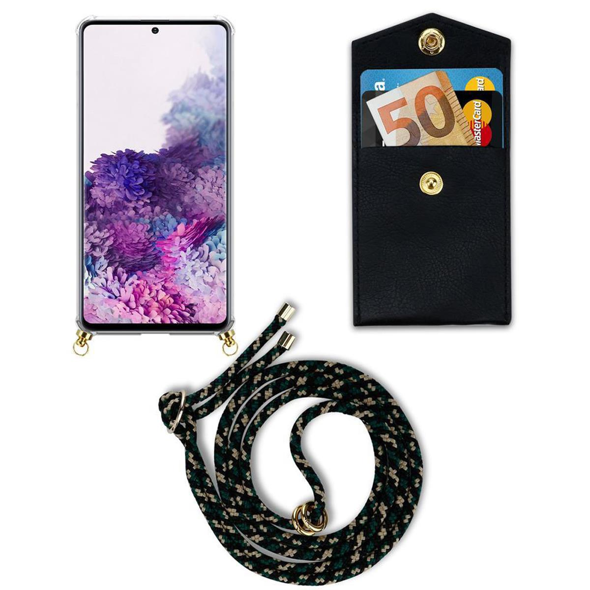 CADORABO Handy Kette Hülle, Gold mit Backcover, Band Samsung, abnehmbarer und Ringen, CAMOUFLAGE A71 4G, Galaxy Kordel