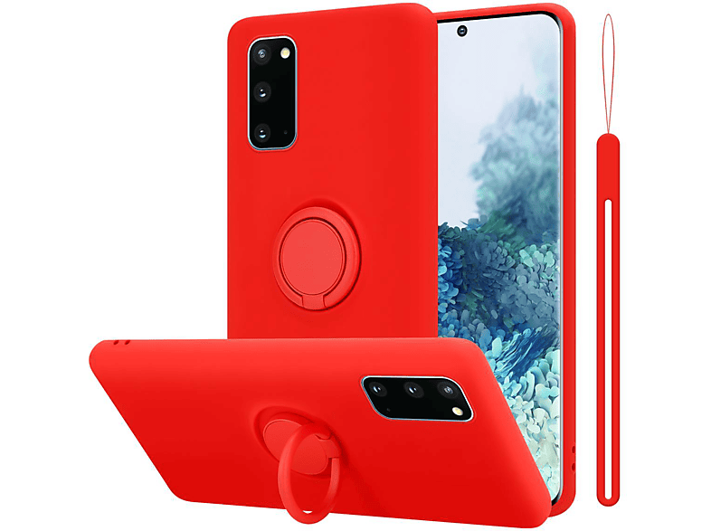 Ring Hülle im Samsung, CADORABO Case S20, LIQUID Silicone Galaxy Backcover, ROT Style, Liquid