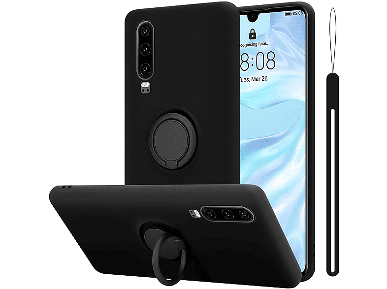 CADORABO Hülle im Liquid Ring Silicone Case Style, Backcover, Huawei, P30, LIQUID SCHWARZ | Backcover