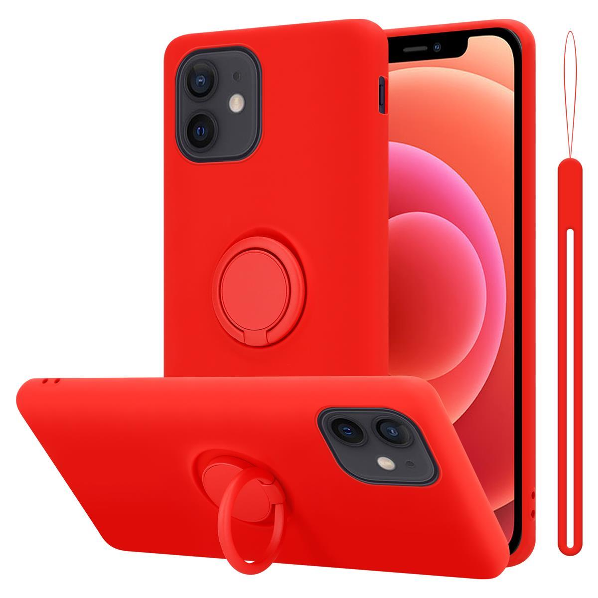 Rote Handyhülle mit Ringhalter und Telefon.