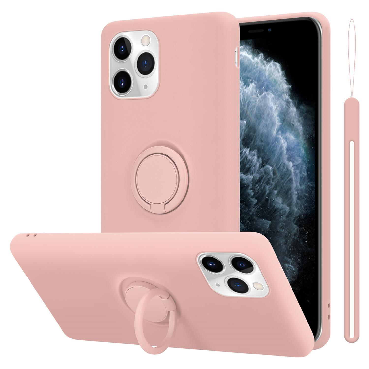 Apple, iPhone 11 PRO, Silicone LIQUID Hülle Case Backcover, Ring im CADORABO PINK Liquid Style,