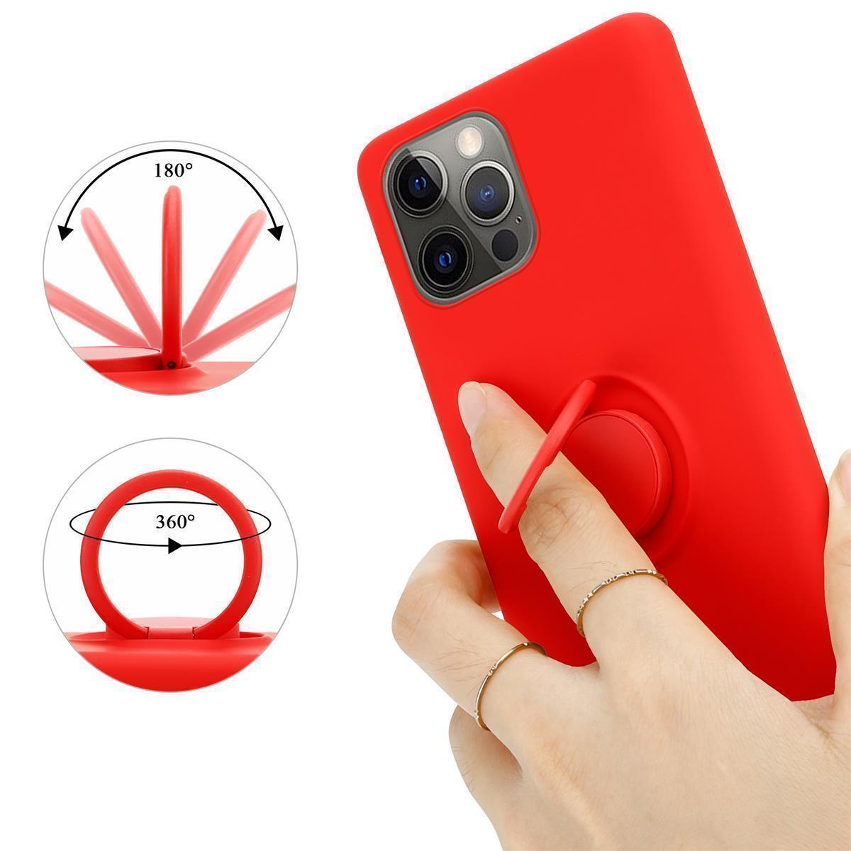 Hülle 12 Backcover, / Ring CADORABO 12 PRO, ROT Case Apple, Style, LIQUID im iPhone Silicone Liquid