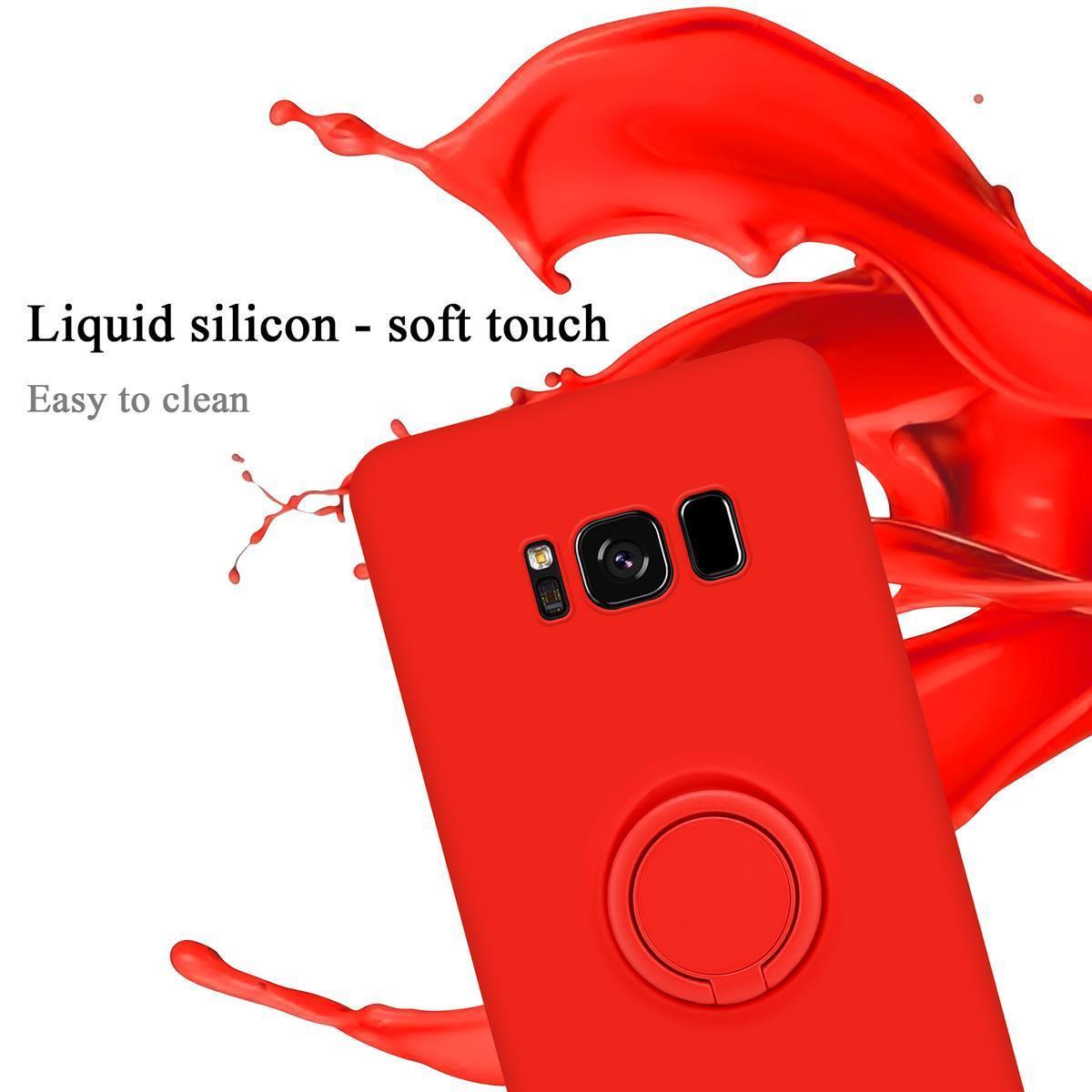 Custodia rossa con anello. Silicone liquido, tocco morbido. Facile da pulire.