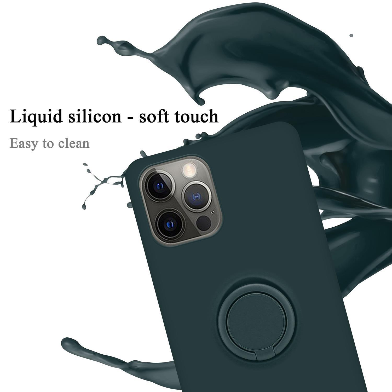 CADORABO Hülle iPhone LIQUID Liquid 12 12 PRO, / Apple, Silicone Style, GRÜN Case Backcover, im Ring