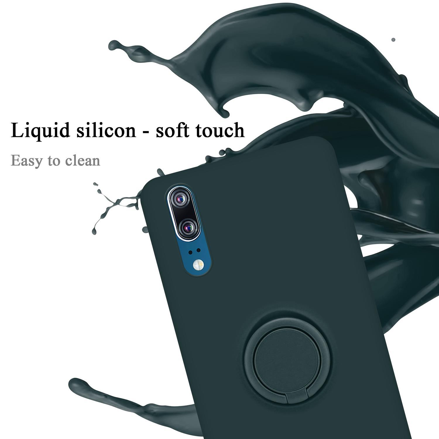 Custodia per telefono con telefono, schizzo di liquido sullo sfondo e supporto ad anello.