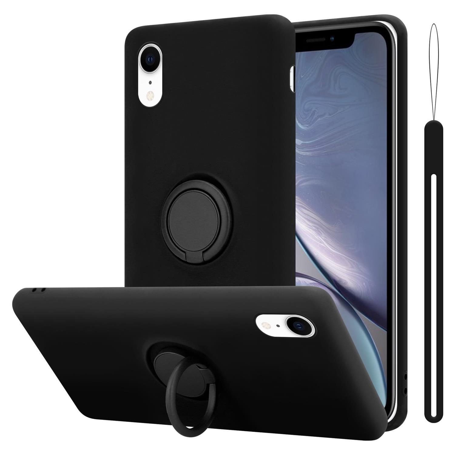 CADORABO Hülle im Liquid Apple, Style, SCHWARZ Backcover, Case Ring Silicone LIQUID iPhone XR