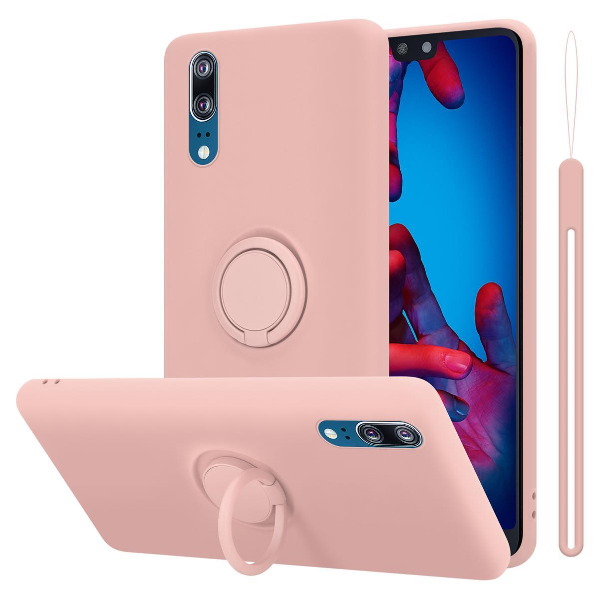 Huawei, Hülle Backcover, P20, Style, CADORABO Liquid Silicone LIQUID Case im Ring PINK