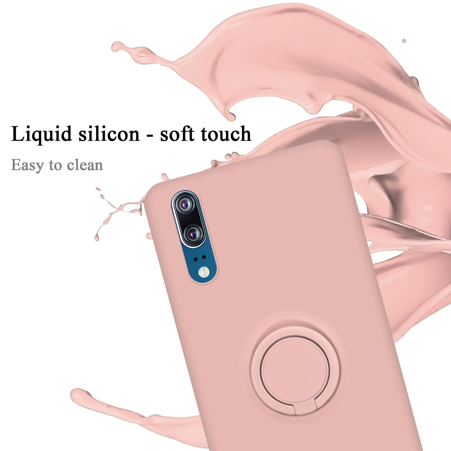 CADORABO Hülle LIQUID im Ring Style, Backcover, Huawei, Case Silicone Liquid P20, PINK