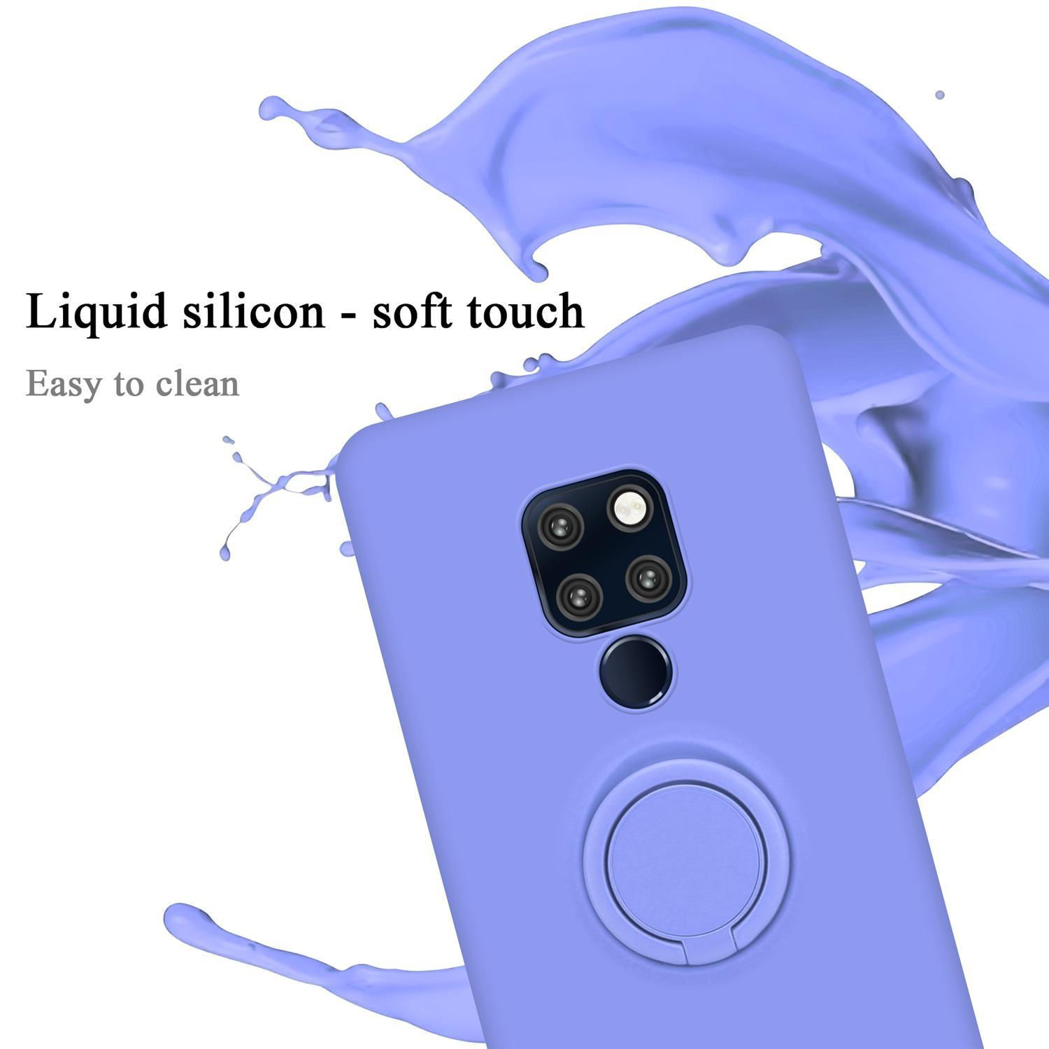 Una custodia per telefono viola con un supporto ad anello e uno spruzzo di liquido viola, testo soft touch.