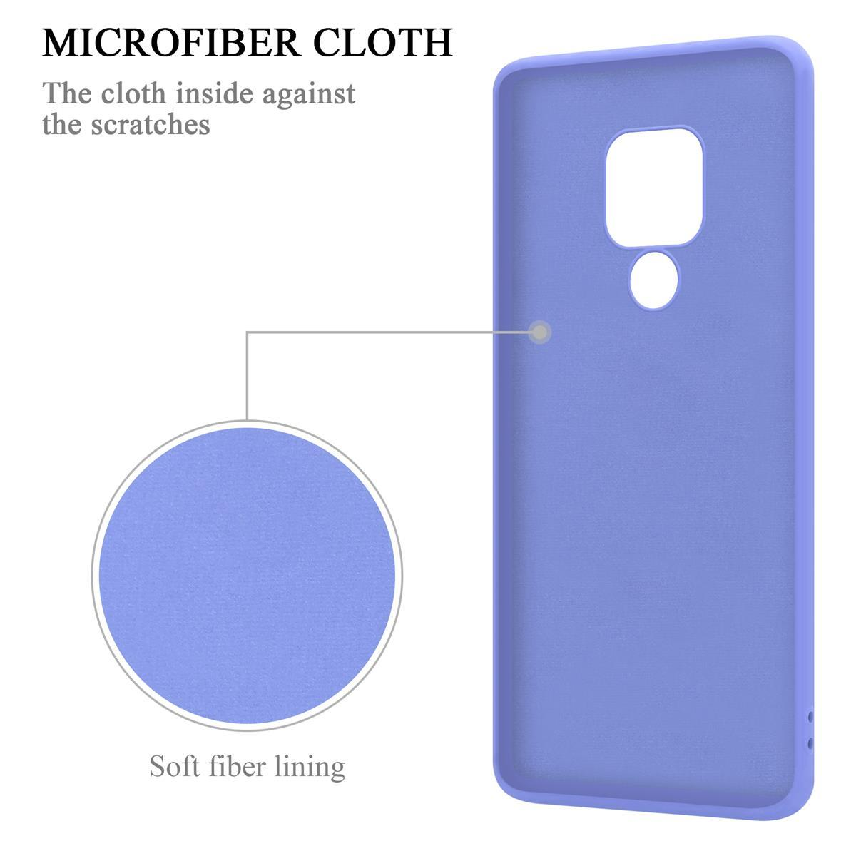Custodia blu per telefono con rivestimento in tessuto microfibra.