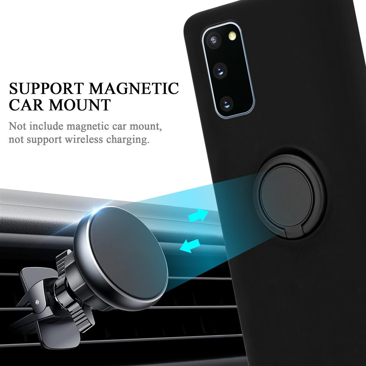 Eine schwarze Handyhülle mit einer magnetischen Autohalterung. Das Telefon ist an der Lüftung des Autos befestigt.