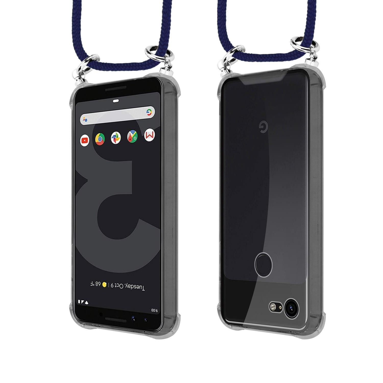 Telefon mit Hülle und Riemen, mit Vorder- und Rückansicht.