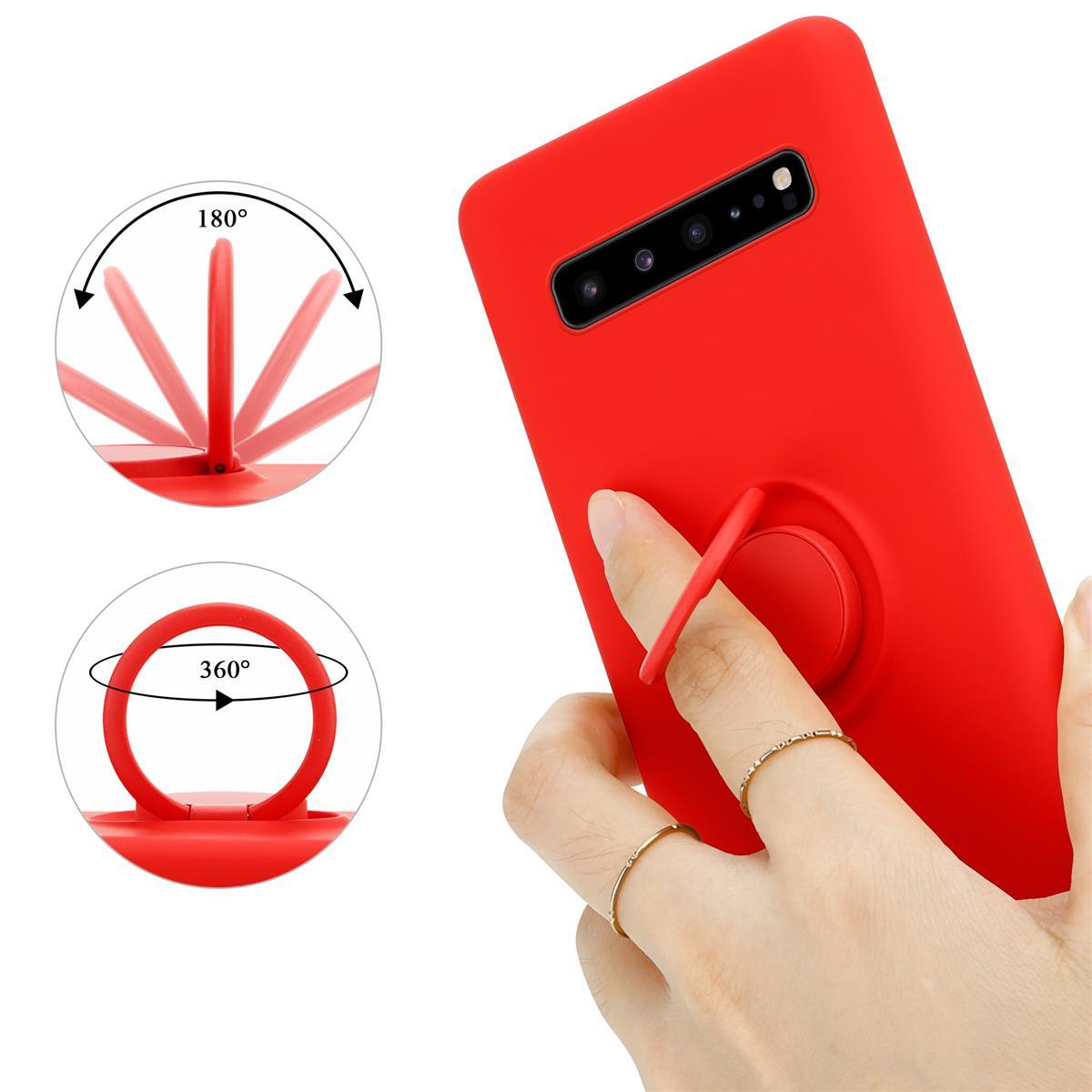 CADORABO Hülle im Liquid Ring 5G, Silicone Backcover, ROT Case S10 Galaxy Style, Samsung, LIQUID