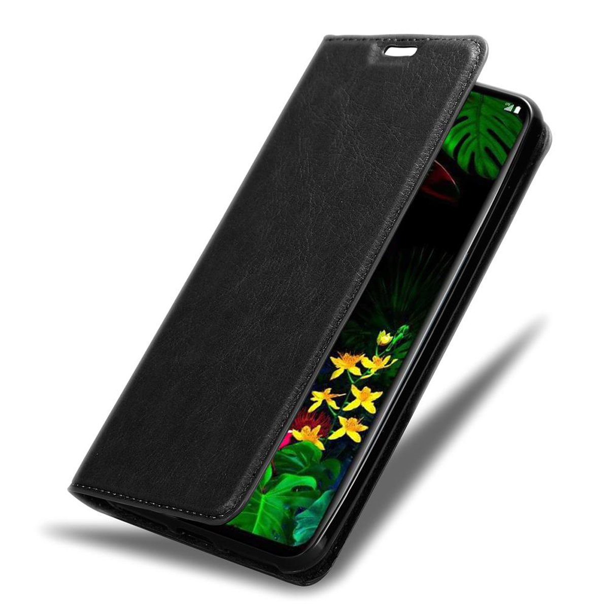 CADORABO Custodia con chiusura magnetica, funzione stand e tasca per le carte CUSTODIA A LIBRO per LG G8S, Nero