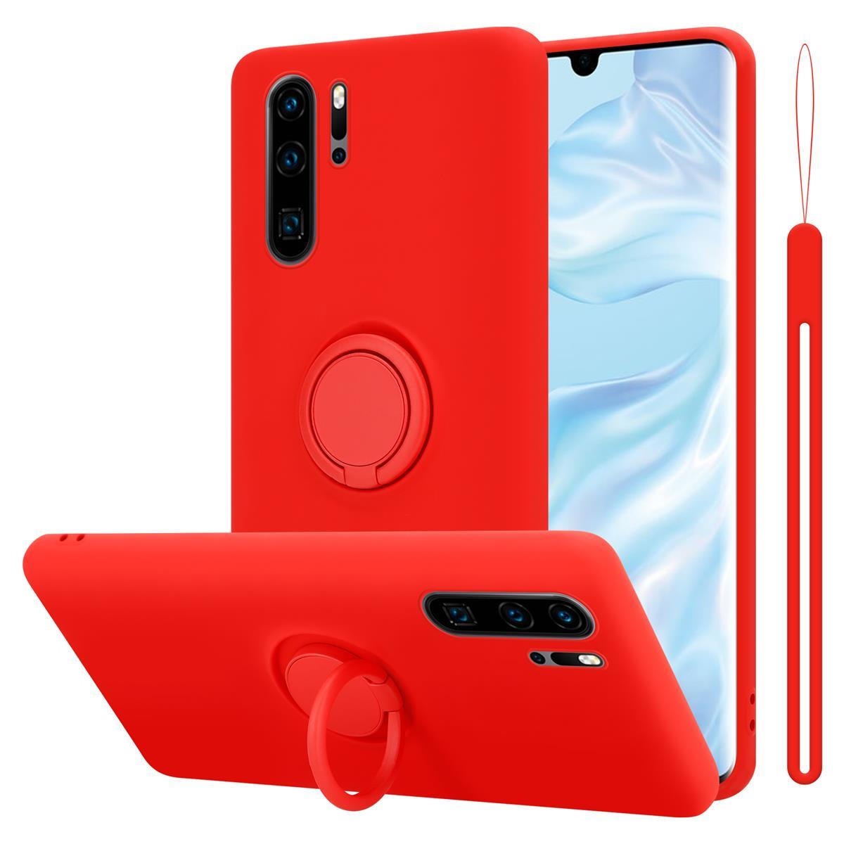 Case Hülle Silicone Huawei, CADORABO im Ring Liquid PRO, ROT Backcover, P30 LIQUID Style,
