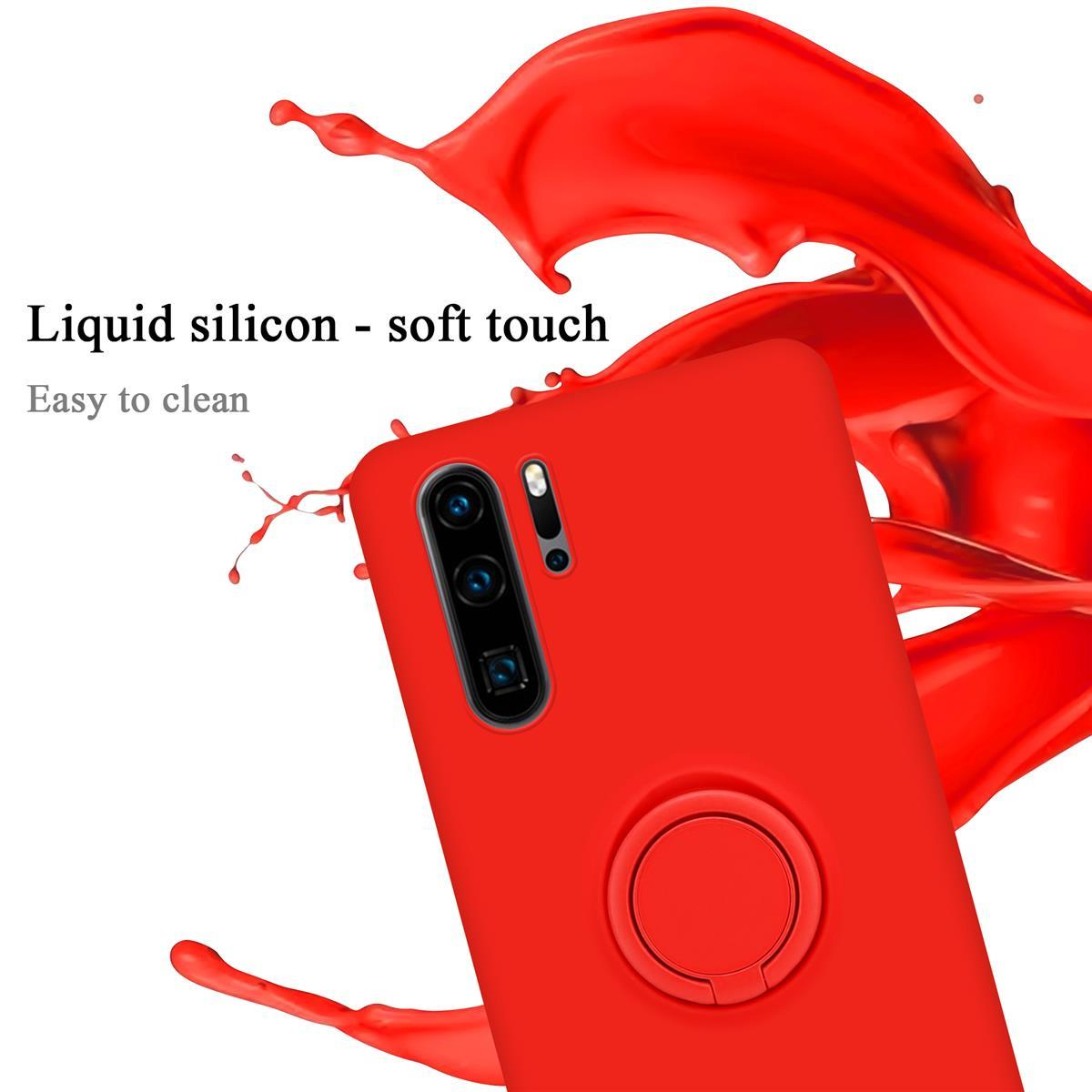 Custodia per telefono rossa con supporto ad anello, con schizzi di liquido rosso, con testo.