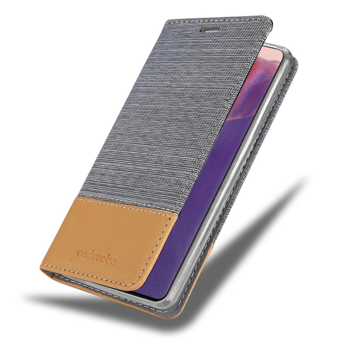 Handyhülle, offen. Zeigt das Telefon in der Hülle mit der Vorderseite des Telefons sichtbar.