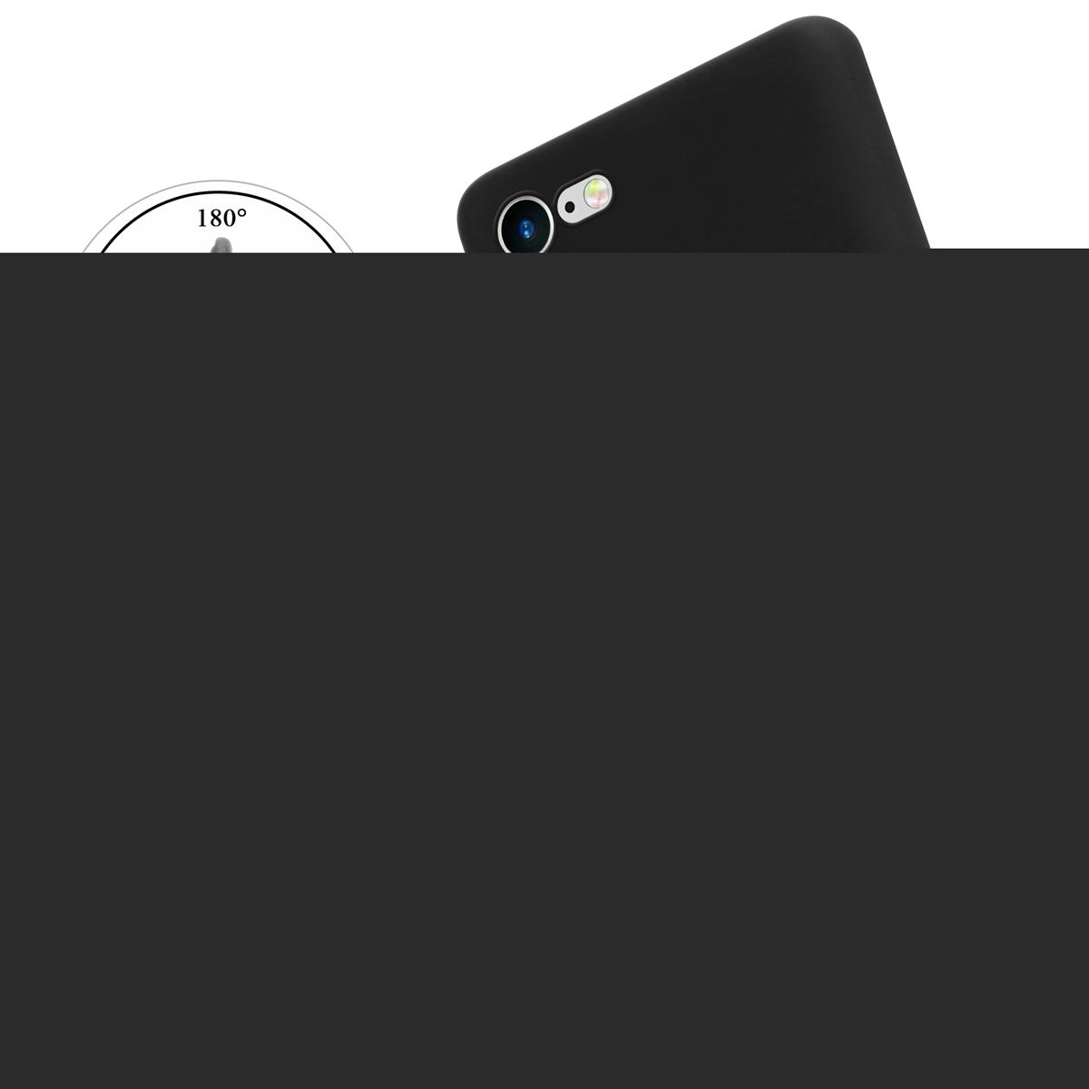 Un telefono nero con un supporto ad anello è su una superficie nera. Viene mostrato un arco di 180 gradi.
