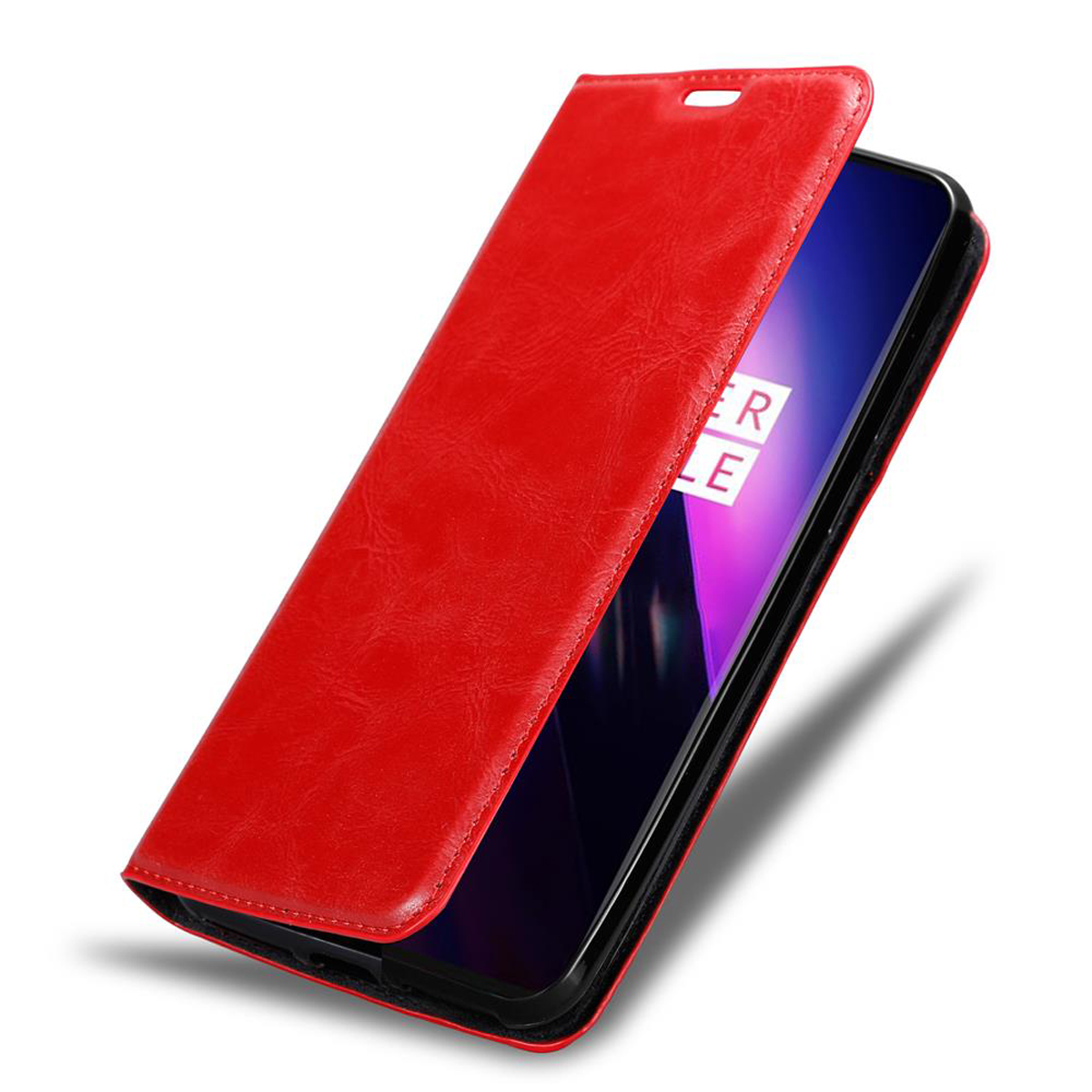 CADORABO Book Hülle Invisible Magnet, 8, OnePlus, APFEL Bookcover, ROT