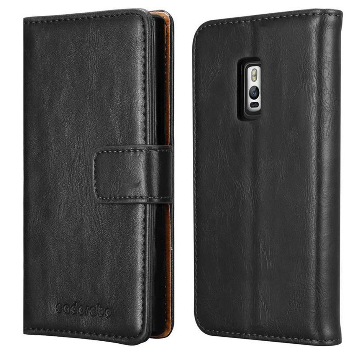 CADORABO Custodia con chiusura magnetica, funzione stand e tasca per le carte CUSTODIA A LIBRO per OnePlus 2, Nero