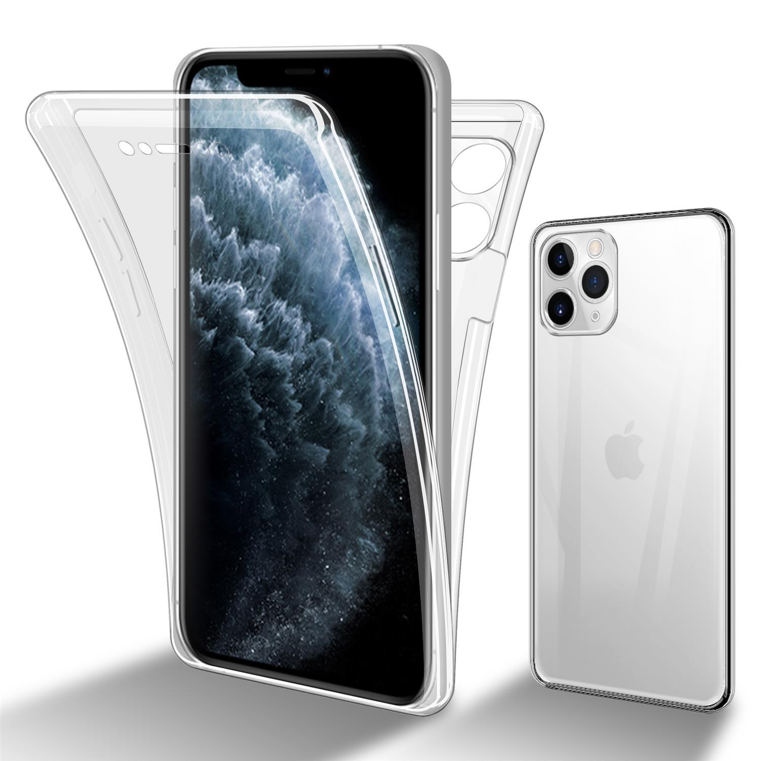 Zwei transparente Handyhüllen mit einem Telefon darin, vor weißem Hintergrund.